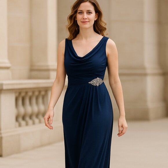 Alex Evenings Column Chiffon Cowl Neck Sleeveless Chiffon Draped Gown Dress 10P - Picture 1 of 12